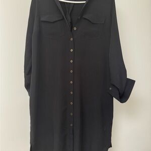 Maternity: Black Button-Up Shirt Dress with waist tie